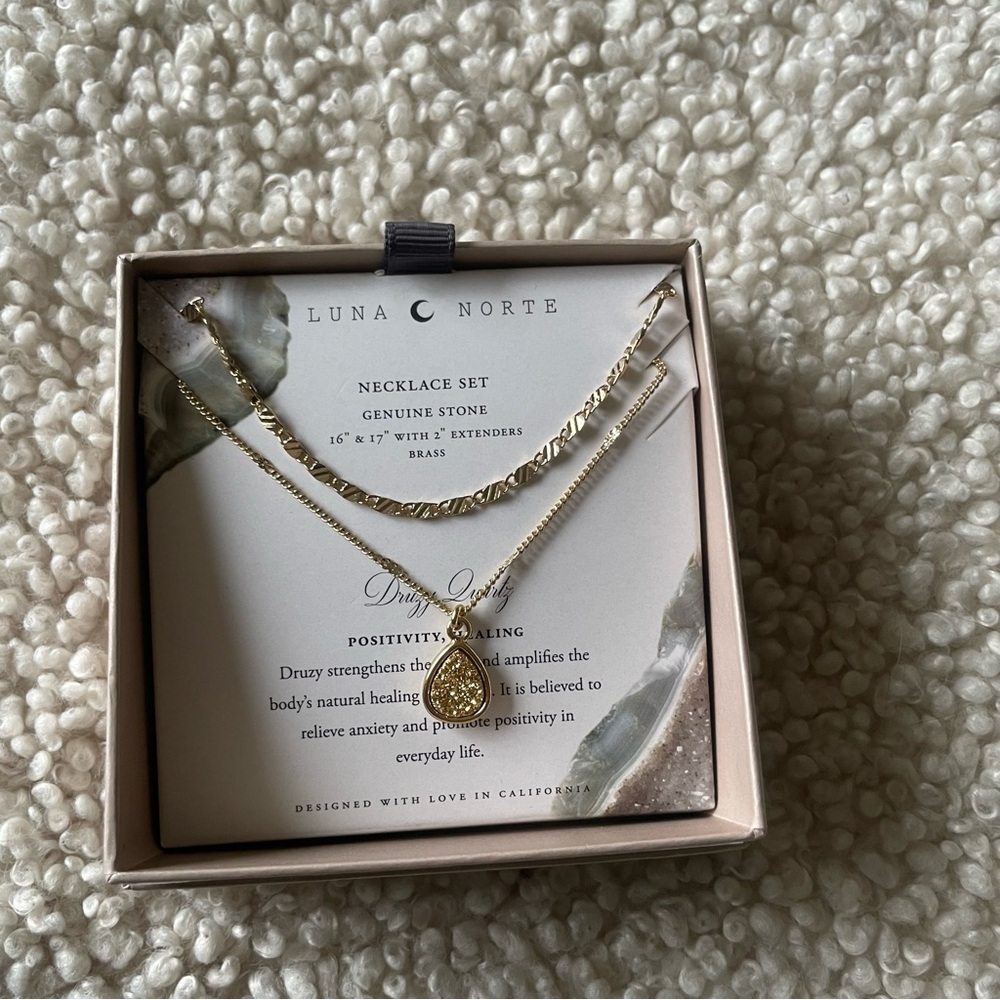 Luna Norte druzy quartz gold necklace set